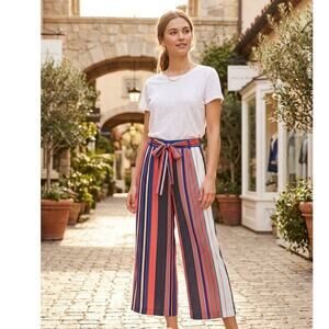 John Paul Richard Wide Leg Pants XL Extra Large Striped Tie Waist Crop Culottes